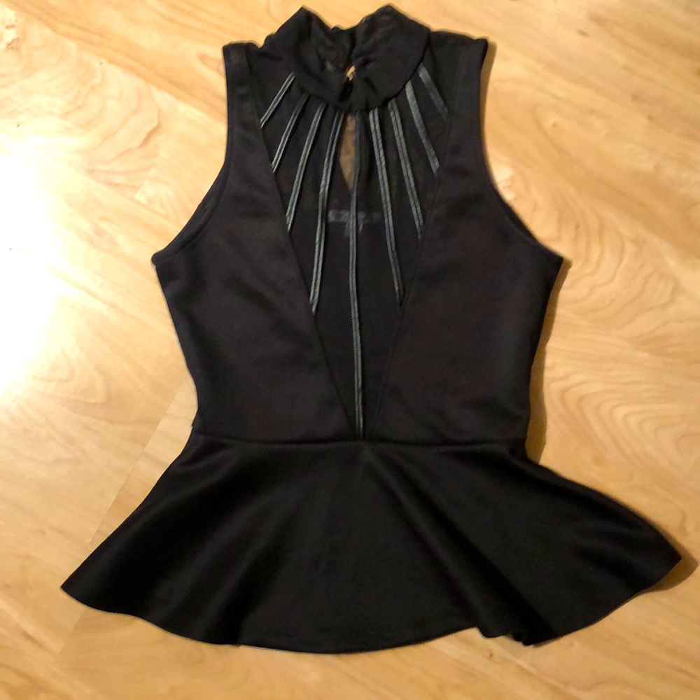 Black pearling top with mesh front